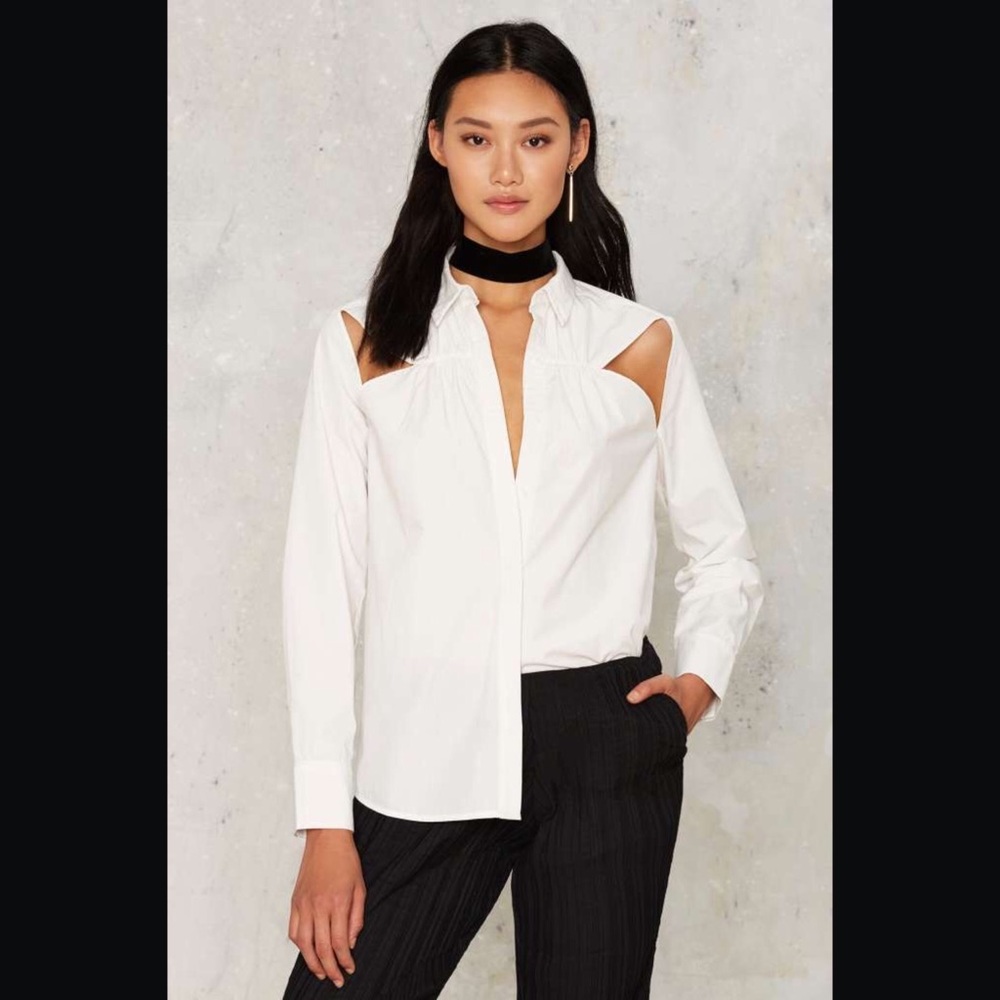 Nasty Gal white collar button down shirt top XS